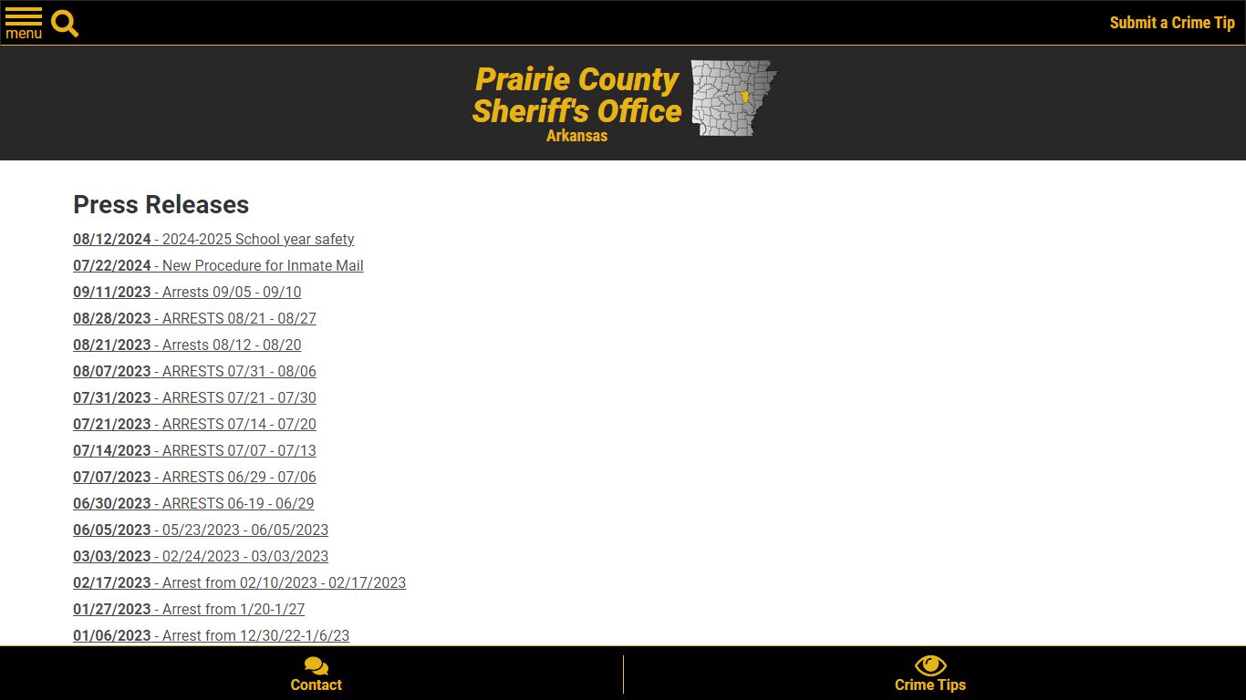 Press Release Full List - Prairie County Sheriff AR