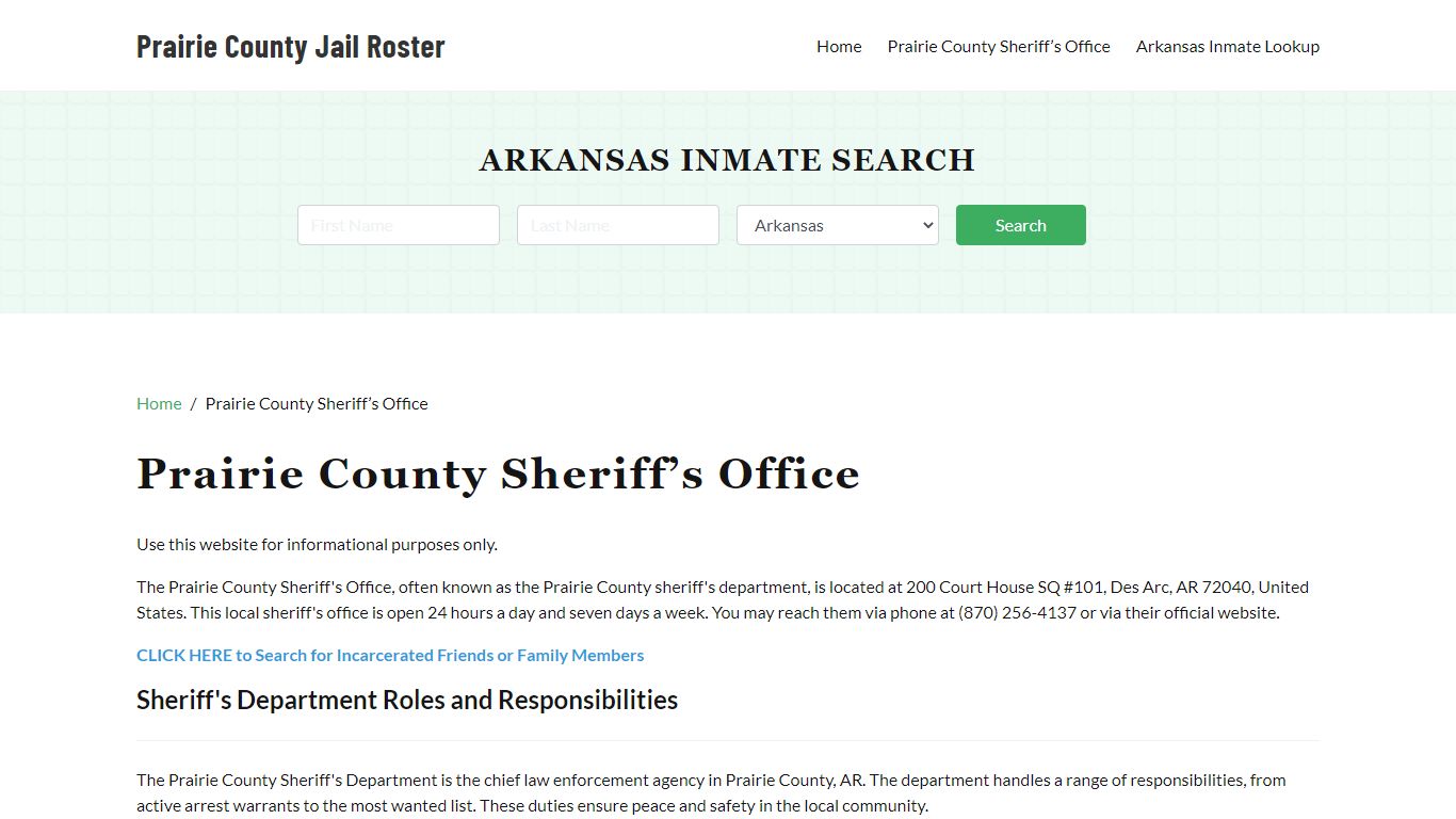 Prairie County Sheriff Office, AR, Arrest Warrants Search